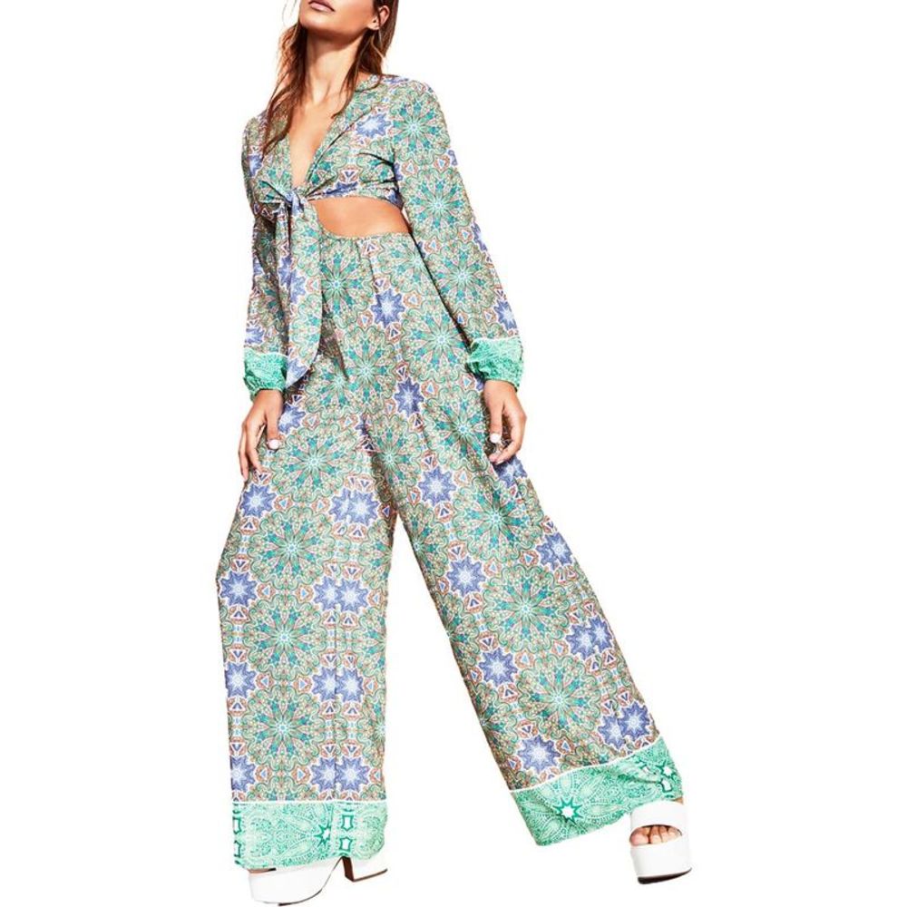 Wide-Leg Printed Jumpsuit in Green and Blue
